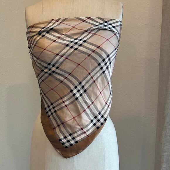 Women’s One Size Scarf Satin Silky Beige Nova Check - Picture 1 of 3